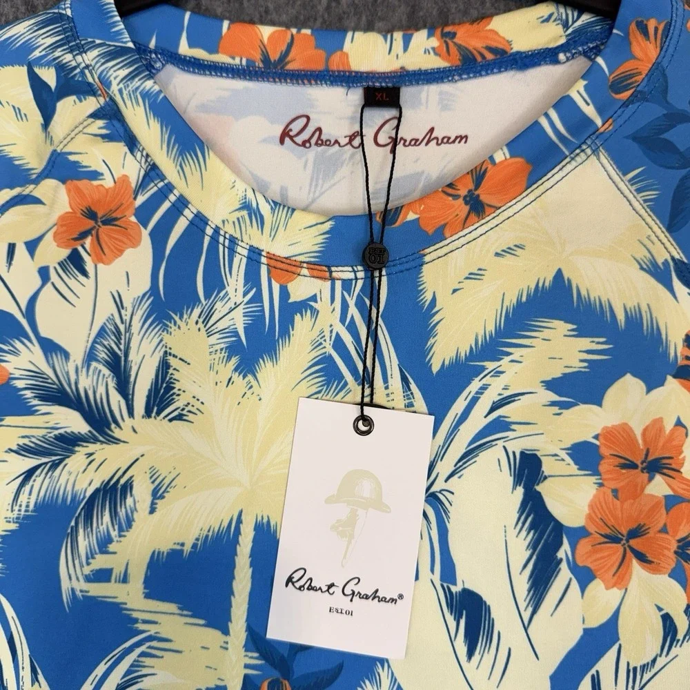 NWT Robert Graham UPF 50+ Performance Sun Shirt XL Tropical Forest Azure Blue